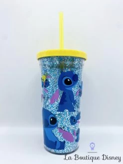 Gobelet Paille Stitch Disney Store Verre Plastique Paillettes Bleu Jaune -Disney gobelet paille stitch disney store verre plastique bleu jaune lilo et stitch paillettes 2