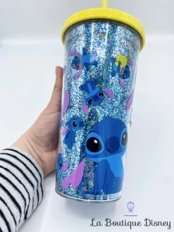 Gobelet Paille Stitch Disney Store Verre Plastique Paillettes Bleu Jaune -Disney gobelet paille stitch disney store verre plastique bleu jaune lilo et stitch paillettes 8
